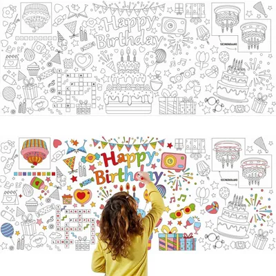 Produktbild von Tischdecke zum Ausmalen Happy Birthday 183 x 76 cm Papier für Kinder