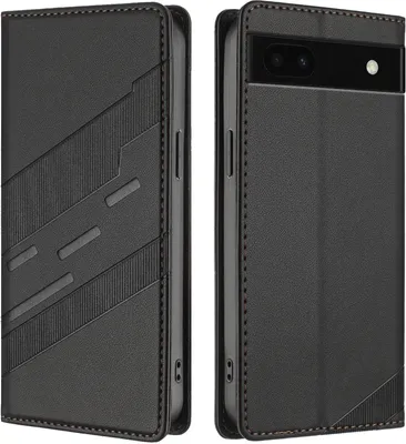 Produktbild von Hülle für Google Pixel 6A, Kunstleder Brieftaschen Handyhülle mit Kartenfach und Standfunktion Schwarz