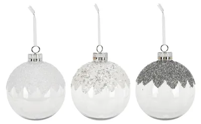 Produktbild von 3er-Set Weihnachtskugeln transparent mit Pailletten verschiedene Designs, 20 cm