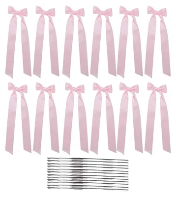 Image de 12 décorations en forme de nœud pour chandeliers, 33 cm de diamètre, grandes décorations coquettes pour table, adhésives, idéales pour les centres de table de mariage, de fêtes de fiançailles ou d'anniversaires, couleur rose pâle