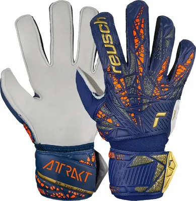 Produktbild von Reusch Attrakt Solid Junior Kinder-Torwarthandschuhe, Weiß/Blau/Gold, Gr 5