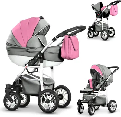 Produktbild von Kinderwagen-Set Craft Eco 4 in 1 in Grau-Rosa - 16 Teile - in 16 Farben erhältlich