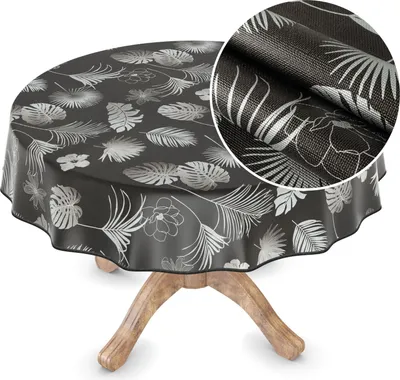 Produktbild von Tischdecke Wachstuch Premium Blumen Grau Robust Wasserabweisend Rund 100 cm