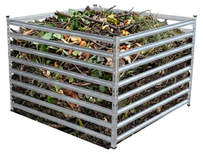 Productafbeelding van Relaxdays Composter, metalen compostbak, geschikt voor de tuin, afmetingen: 90x100x100 cm, inhoud: 900 liter, bladerencomposter, verstevigingen, staal, zilverkleurig