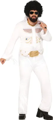 Produktbild von Rock Star Klassiker Kostüm 50s Retro Karneval Elvis Look Party Outfit, Größe: 54 - 56 (XL) Farbe: Weiß