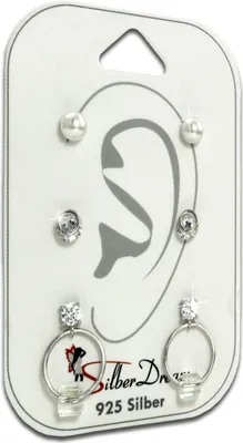 Produktbild von SilberDream Set 3er Ohrringe Ohrstecker 925 Silber Zirkonia Kunstperle SDS608WJ