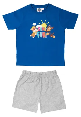 Produktbild von Paw Patrol Schlafanzug für Jungen - Sun Fun Kinder Pyjama Set Kurzarm Oberteil mit Hose Blau/Grau 110-116