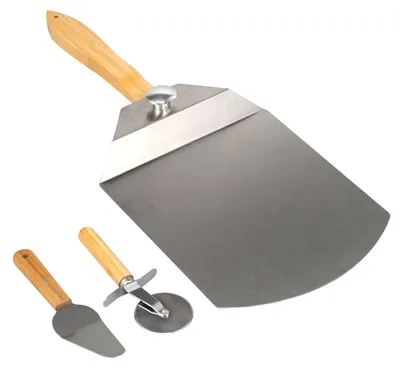 Produktbild von eluno Pizzaschieber 3er-Set, Pizzazubehör aus Edelstahl und Bambus