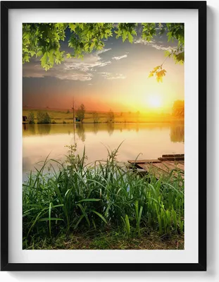 Produktbild von Sonnenuntergang, Sommertage– Wandbild mit Rahmen – Gerahmtes Bild  – Wanddekoration – 60x80 cm –  Schwarz Rahmen