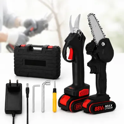 Produktbild von 21V 4 Zoll Elektro-Kettensäge und 25mm Akku Astschere Cordless Gartenschere Set Akku-Kettensäge Mini-Kettensäge Elektro Astschere, Gartenwerkzeug-Set