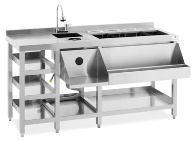 Obrázek produktu pro Expondo Royal Catering Koktejlová stanice – s nádobou na led, 4 nádobami GN 1/9, myčkou sklenic a držákem na láhve –