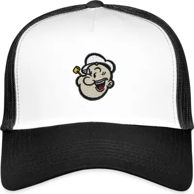 Produktbild von Spreadshirt Popeye Als Stickmotiv Trucker Cap, One size, Weiß/Schwarz