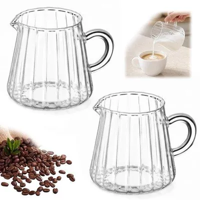 Productafbeelding van 2 stuks melkkannetje van glas 250 ml kleine melkopschuimkan