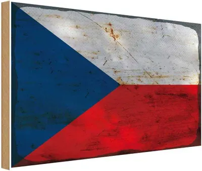 Produktbild von vianmo Holzschild 20x30 cm Tschechien Czech Republic Rost Flagge Fahne Wappen