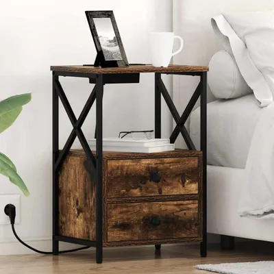 Obrázok produktu pre Maison Exclusive - Nočný stolík s úložným priestorom 2 ks Údený dub 40 x 31 x 60 cm