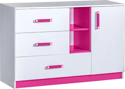 Produktbild von Kinderzimmer - Kommode Frank 07, Farbe: Weiß / Rosa - 83 x 130 x 40 cm (H x B x T)