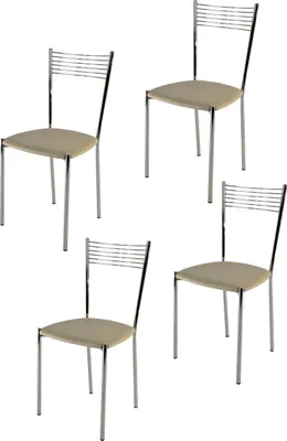 Immagine prodotto di t m c s Tommychairs - Set di 4 sedie moderne ELEGANCE per cucina e sala da pranzo, struttura robusta in acciaio cromato, sedile imbottito rivestito in Pelle finta nel colore lino