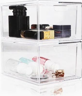 Immagine prodotto di Set di contenitori trasparenti per il bagno, 2 pezzi, impilabili, in acrilico, grandi