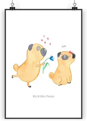 Produktbild von Mr. & Mrs. Panda Bild Mops Verliebt DIN A5 - Weiß - Geschenk, Sprüche, Hund, wanddeko, Liebe, drucke, Deko, Wandbild, Plakat, Knuffig