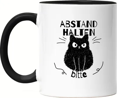 Produktbild von Abstand Halten Bitte Tasse Schwarz mit Katzen und Herzen Motiv für Katzenliebhaber Katzenliebe Miau Mieze Büsi