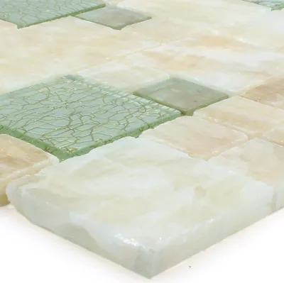 Produktbild von Glas Naturstein Onyx Mosaikfliesen Larinera Gold Grün
