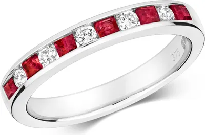Produktbild von Atemberaubender 9 Karat (375) Weißgold Halb Eternity Damen - Diamant Ring Brillant-Schliff 0.16 Karat HI - I1 mit Rubin, 53 (16.9); TRS291909KWRSM