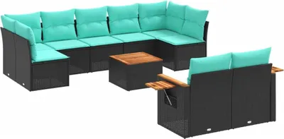 Produktbild von 10-tlg. Garten-Sofagarnitur mit Kissen Schwarz Poly Rattan