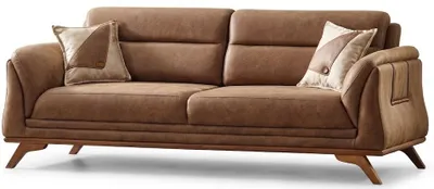 Productafbeelding van Driepersoonsbank. Bruin. Minimalistisch design, moderne stijl, comfortabel
