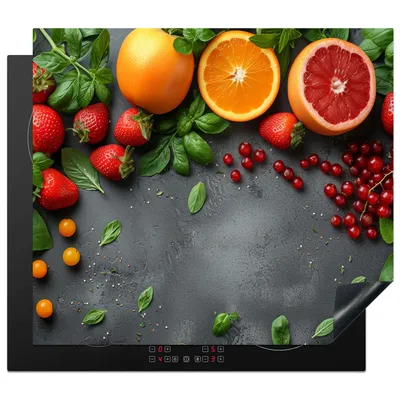 Produktbild von KitchenYeah© Herdabdeckplatte Obst - Bunt - Konkret , 60x52cm, Küche Deko, Glaskeramikkochfeld Herdabdeckung, Abdeckplatte fùr Kochfeld