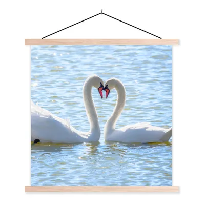 Produktbild von MuchoWow® Textilposter Vögel - Schwan - Wasser - Liebe - Sonne 60x60 cm mit holzfarbenen Rahmen - Wanddekoration