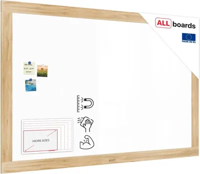 Produktbild von Magnetisches Whiteboard, trocken abwischbar PREMIUM 180x120cm, massiver Rahmen im Eichendesign