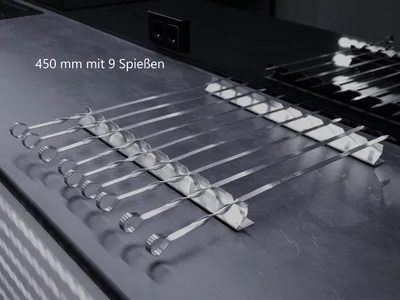 Produktbild von Schaschlikaufsatz Grillspieße Spießaufsatz Spießhalter Gestell für Gasgrill/Kohlegrill mit Schaschlikspießen Edelstahl 450mm + 9 Spieße