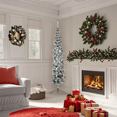 Produktbild von vidaXL Künstlicher Halb-Weihnachtsbaum mit Schnee Schlank 180 cm