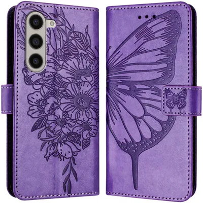 Produktbild von Mobigear Butterfly Klapphülle für Samsung Galaxy Z Fold 6 - 3 Kartenfächer mit Standfunktion Lila