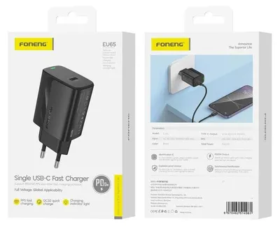 Zdjęcie produktu dla Foneng Ładowarka Sieciowa Eu65 Pd 20W 1Xusb-C Czarny
