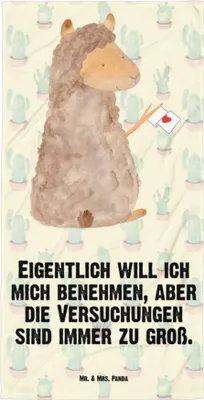 Produktbild von Mr. & Mrs. Panda Handtuch Alpaka Fahne - Kaktus Grün - Geschenk, Liebe, Strandlaken, Reisehandtuch, Lamas, Alpakas, Strandtuch, Lama, Duschhandtuch, Badehandtuch