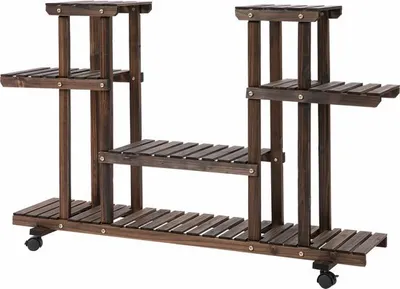 Productafbeelding van Outsunny plantenrek, plantenstandaard, bloemenrek met vier niveaus, massief hout, verkolt, model 845-465