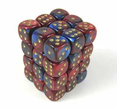 Obrázok produktu pre Chessex Gemini Modro-červeno-zlatá sada kociek D6 12 mm (36 kusov)