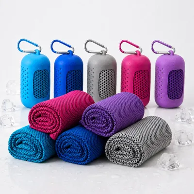 Produktbild von 5 Stück Kühlhandtuch Cooling Towel, 100 x 30 cm, Kühlendes Sporthandtuch schnelltrocknend, Mikrofaser Eishandtuch für Fitness, Gym,Yoga,Laufen,Outdoor