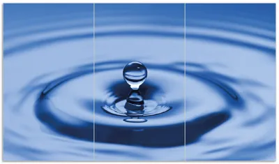 Produktbild von Wallario Herdabdeckplatte aus Glas, Größe 90 x 52 cm 3-teilig, Motiv Wassertropfen im blauen Wasser