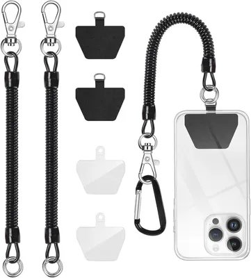 Productafbeelding van Telefoonkoord met spiraalkabel, 2 stuks, zwart, geschikt voor outdooractiviteiten