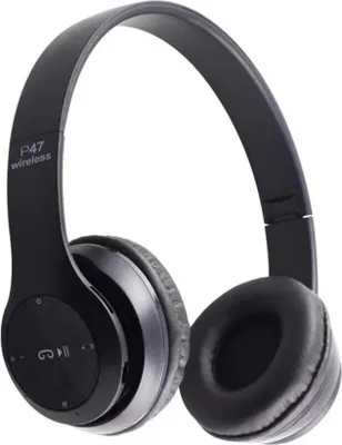 A black pair of wireless over-ear headphones is shown against a white background.