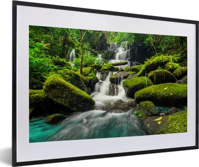 Produktbild von MuchoWow® MuchoWow® Gerahmtes Poster Wasserfall - Tropisch - Regenwald 60x40 cm - Poster mit zchwarzem Bilderrahmen - Schlafzimmer - Plakat in Rahmen - Drucken