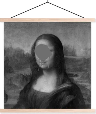 Produktbild von MuchoWow® Textilposter Mona Lisa - Leonardo da Vinci - Schwarz - Weiß 120x120 cm mit holzfarbenen Rahmen - Textil-Poster