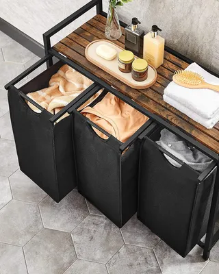 Produktbild von VASAGLE Wäschekorb 3 Fächer, mit Ablage, ausziehbar abnehmbar, 3 x 38 L, Schwarz