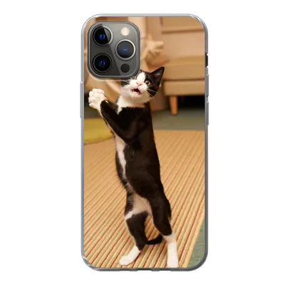 Produktbild von MuchoWow® Handyhülle Schutzhülle Hülle für iPhone 12 Pro Katze - Wohnzimmer - Schwarz Silikon Softcase Handy Hülle - Abdeckung