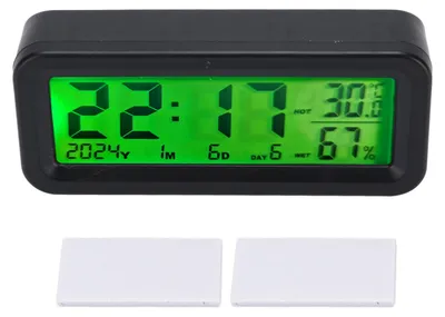 Zdjęcie produktu dla Zegar na deskę rozdzielczą do samochodów z napędem słonecznym, automatyczny tryb nocny, podświetlenie, cyfrowy miernik temperatury i wilgotności powietrza do pojazdów silnikowych