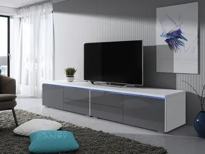 Obrázok produktu pre Televízny stolík s LED osvetlením FERNS D 11 - biely / lesklý šedý
