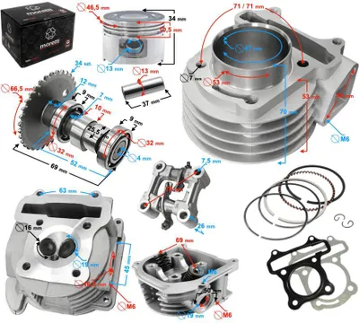 Produktbild von Moretti 80cc Zylinder und Zylinderkopf für GY6 Roller, ohne Umluftventil