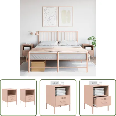 Produktbild von The Living Store Nachttische 2 Stk. Rosa 36x39x50,5 cm Kaltgewalzter Stahl
